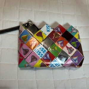 Red and Pink Patchwork Clutch with Woven Design